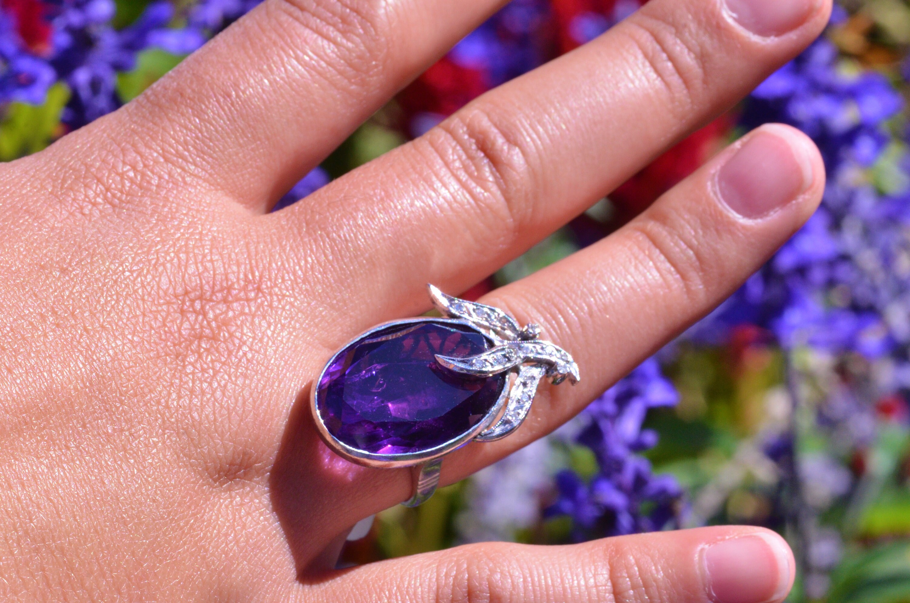 Ohrstecker Amethyst & 10 Brillanten, 585 Weißgold