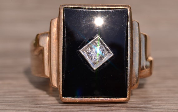 Art Deco Era Onyx and Diamond Gentleman's Ring. - image 1