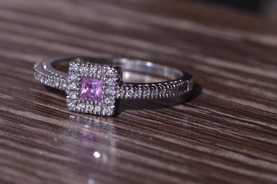 Pink Sapphire and Diamond Princess Cut Ring - image 2