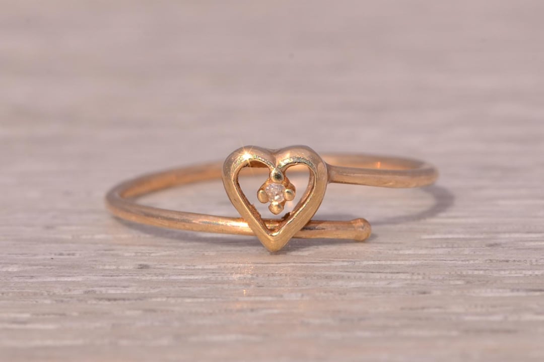 Adjustable Diamond Heart Ring in Yellow Gold - Etsy