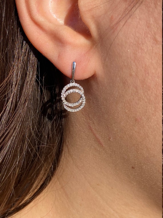 Ladies 14K White Gold and Diamond Dangler Earrings - image 5