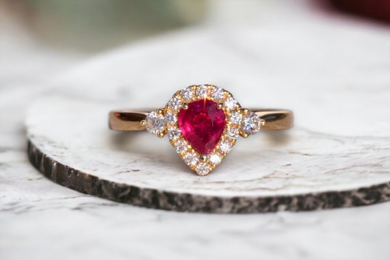 Vivid Pear Shaped Natural Ruby and Natural Diamon… - image 10