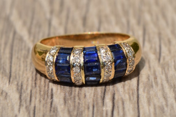 Signed Sapphire & Diamond Ring - image 1