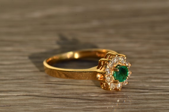 Ladies 14K Emerald and Diamond Halo Ring - image 5