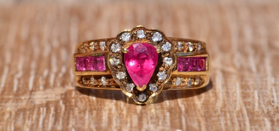 Classic Pear Shaped Ruby Halo Ring - image 1
