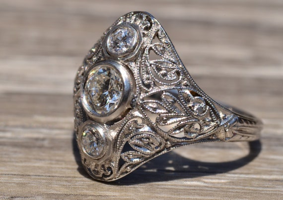 Outstanding Edwardian Three Stone Filigree Ring - image 6