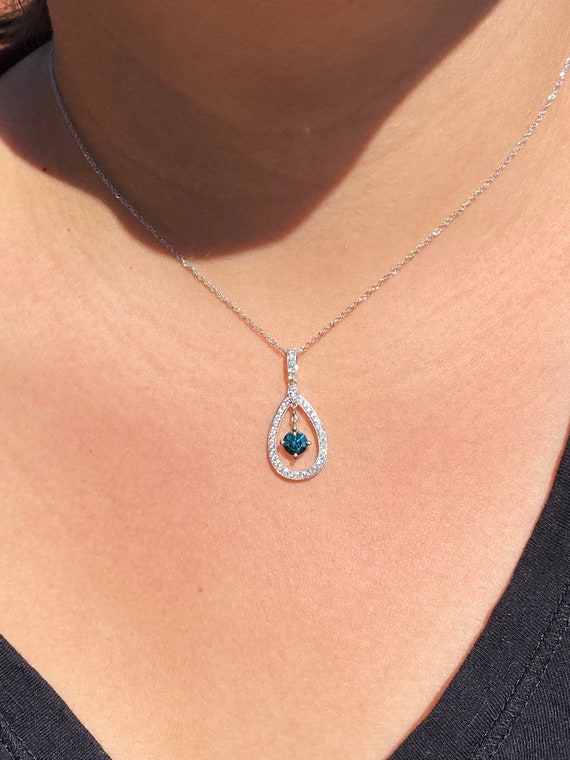 Blue Diamond and White Diamond Necklace in White … - image 2