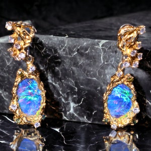 Arthur King Opal Earrings Set with Opal and Diamonds and Fancy Colored Diamonds image 6