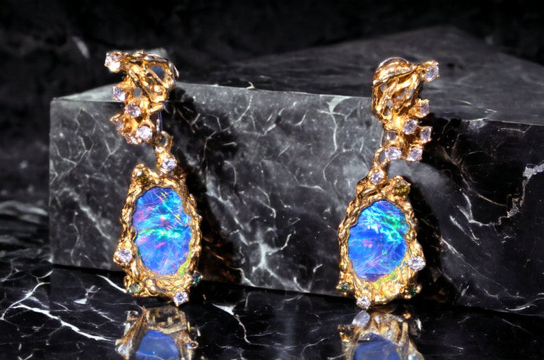 Arthur King Opal Earrings Set with Opal and Diamonds and Fancy Colored Diamonds image 6