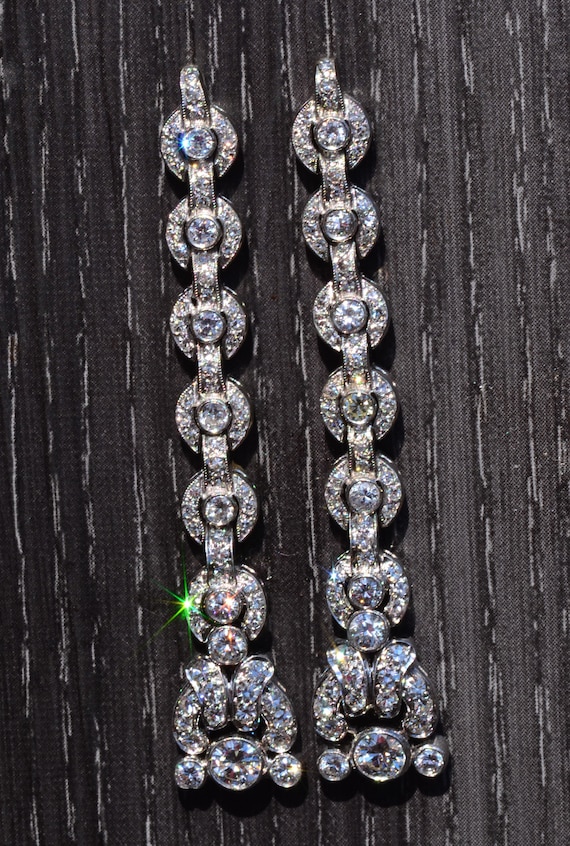Antique Platinum Diamond Dangler Earrings