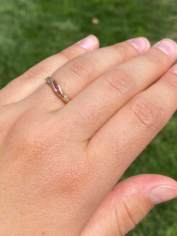 Ruby and Natural Diamond Ring in Yellow Gold - image 10
