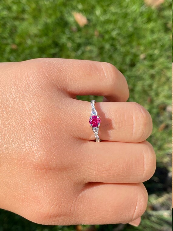 Ladies Custom Vivid Pink Sapphire and Diamond Eng… - image 8