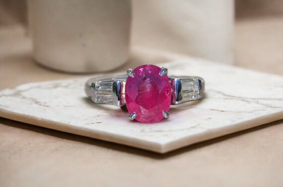 Ladies Vintage 14K Oval Ruby and Diamond Engageme… - image 9