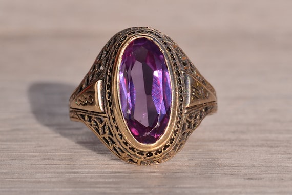 Elongated Oval Sapphire in Antique Filigree Ring - image 1