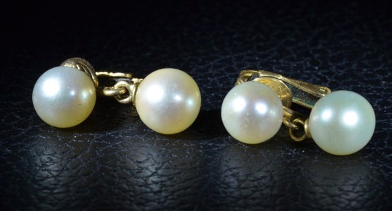 Vintage Clip Style Pearl Dangler Earrings - image 1