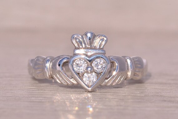 Irish Made Designer Natural Diamond Claddagh Ring… - image 6