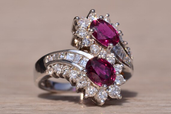 Natural Double Ruby Bypass Ring with Diamonds - image 5