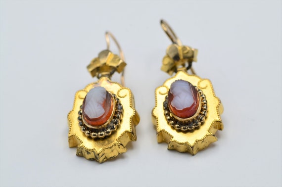 Ladies Antique Gold Filled Cameo Dangler Earrings - image 2