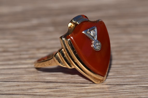 Vintage Helm and Hahn Shield Ring set with Diamond - image 5