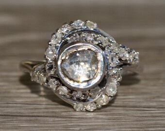 Antique Rose Cut Diamond Ring in White Gold