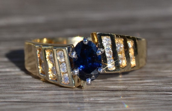 Ladies 14K Gold Sapphire and Diamond Ring - image 1