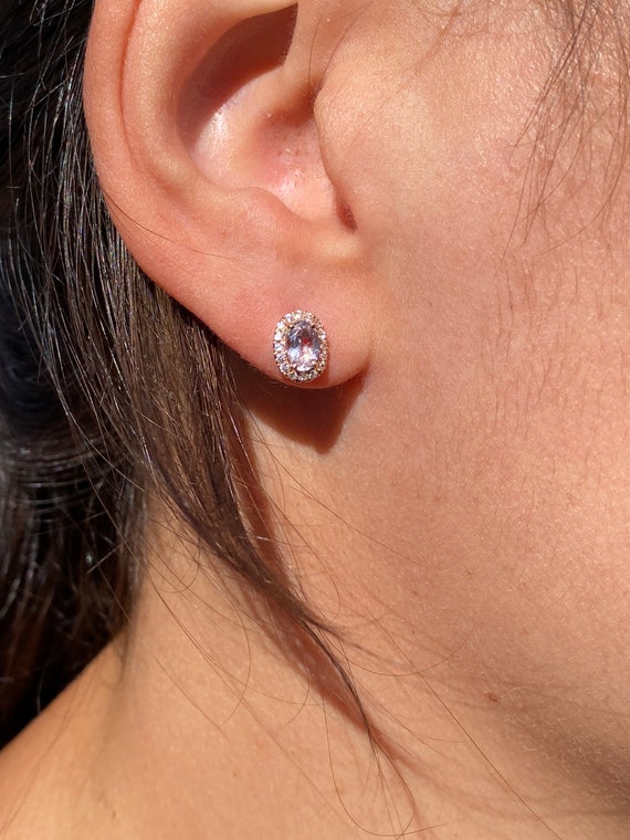 Morganite and White Sapphire Halo Earrings in Ros… - image 4