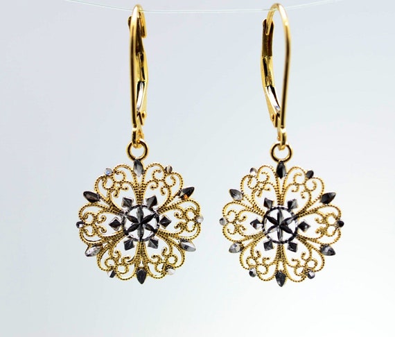 Ladies 14K Two Tone Dangler Earrings - image 1