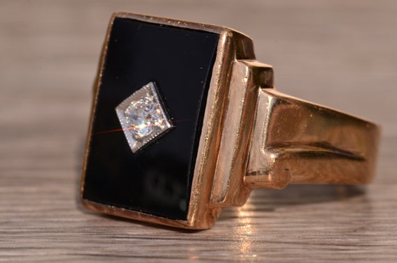 Art Deco Era Onyx and Diamond Gentleman's Ring. - image 2