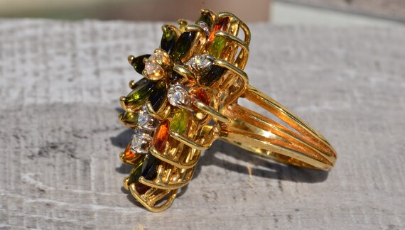 Vintage Statement Cocktail Ring with Tourmaline - image 3