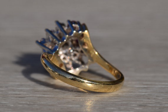 Ladies 14K Two Tone Ruby and Diamond Cluster Bypa… - image 4