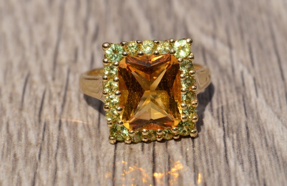 Elongated Radiant Cut Citrine and Diopside Ring - image 5