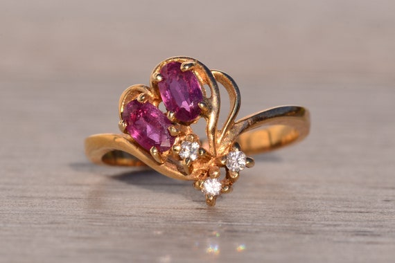Ruby and Natural Diamond Flare Ring in Yellow Gold - image 6