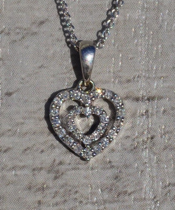 Ladies 14K Double Heart Diamond Necklace
