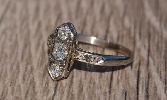 Antique Platinum Hexagonal Diamond Ring - image 2