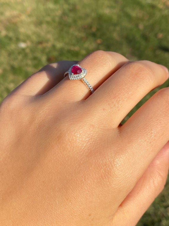 Heart Shaped Natural Ruby and Double Halo Natural… - image 9