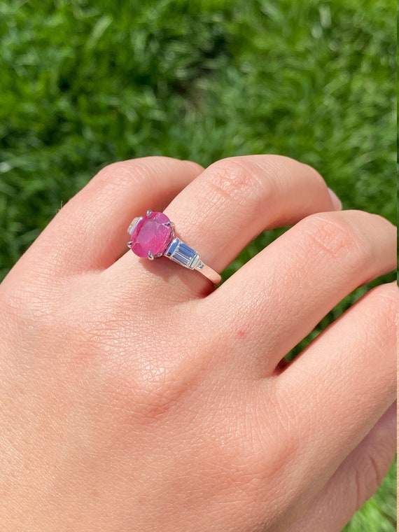 Ladies Vintage 14K Oval Ruby and Diamond Engageme… - image 7