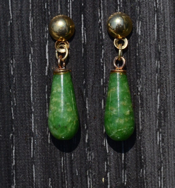 Antique Gold Filled Jade Dangler Earrings