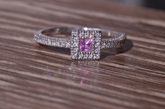 Pink Sapphire and Diamond Princess Cut Ring - image 5