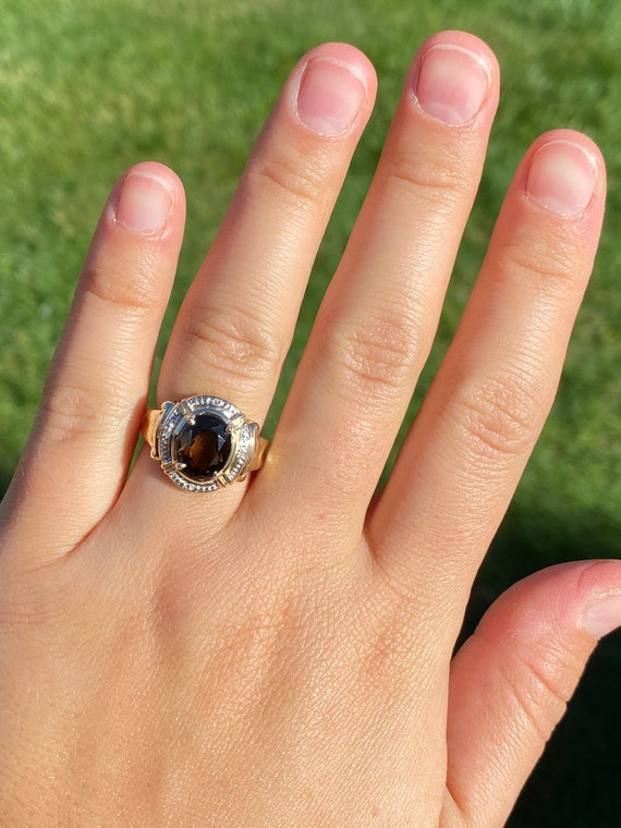 Ladies 14K Yellow Gold Ring set with Smokey Quart… - image 7