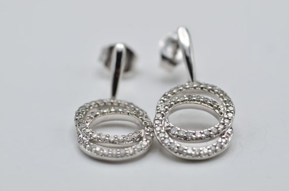 Ladies 14K White Gold and Diamond Dangler Earrings - image 3
