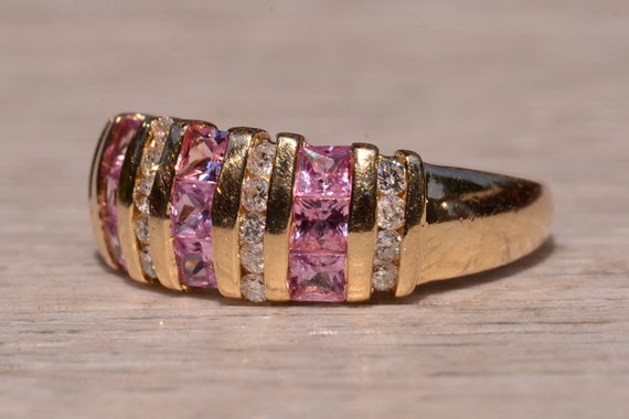 Pink Topaz and Diamond Set Ring - image 2