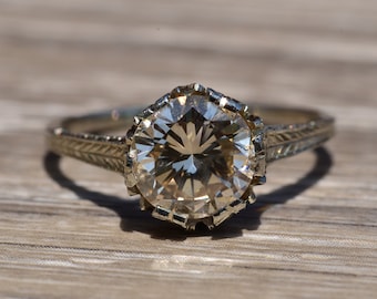 Antique 18 Karat White Gold Filigree Engagement Ring