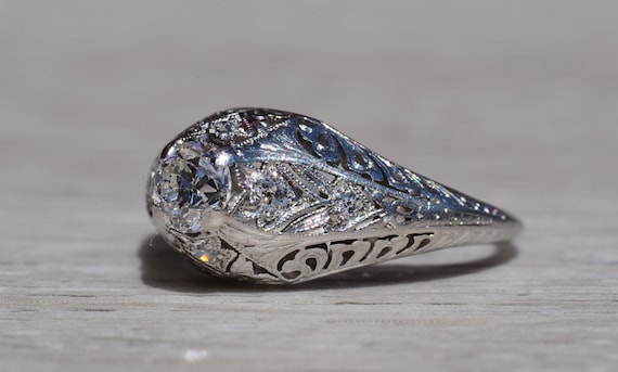 Antique Ladies Platinum Engagement Ring set with … - image 2