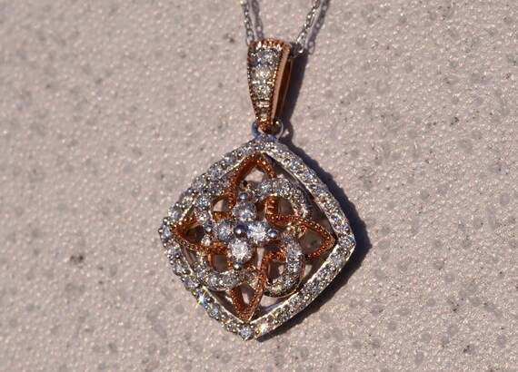 White Gold and Rose Gold Diamond Necklace with Mi… - image 2