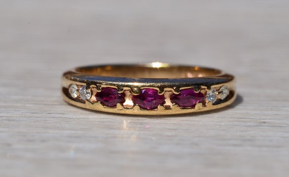 Stackable Ruby and Diamond Band in Yellow Gold - image 1