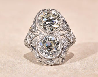 Antiker Toi Et Moi Diamant-Filigranring aus Platin
