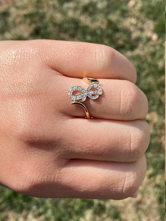 Ladies 14K Two Tone Script J Ring with Diamonds - image 8