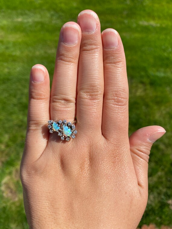Antique Opal And Diamond Halo Toi Et Moi Mothers Ring Etsy