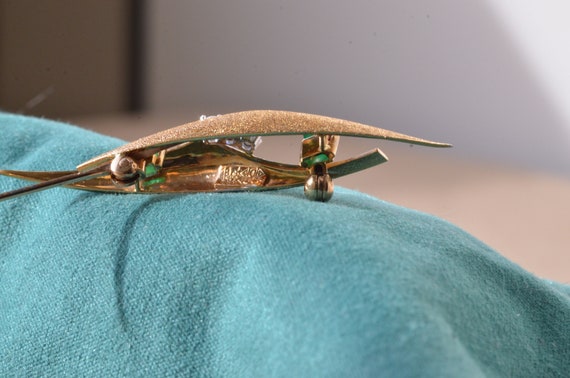Midcentury Modern Signed Emerald & Diamond Brooch - image 4