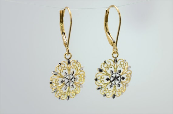 Ladies 14K Two Tone Dangler Earrings - image 3